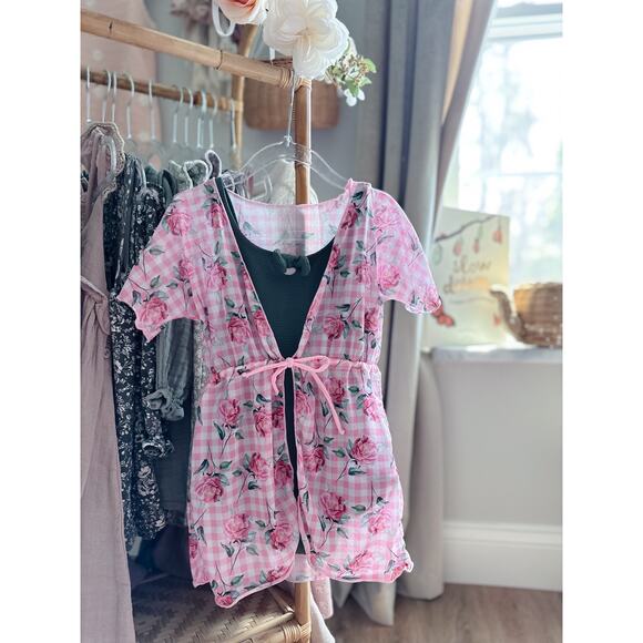 New Briar Rose Gingham Mesh Tie Front Kimono Swim Coverup 4T - Picture 1 of 4